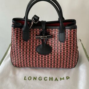 Rare VTG Longchamp Limited Edition Roseau Dandy Print Leather Bag Purse LIKE NEW